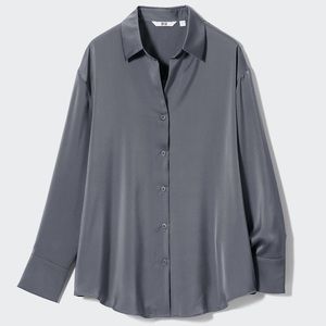Uniqlo Women's Charcoal Button-Up Blouse